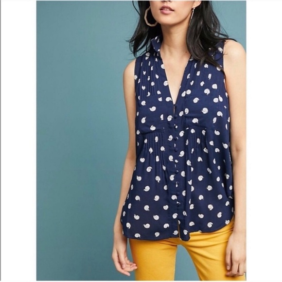 Anthropologie Conversations Snail Print Top Colloquial Sleeveless Buttondown - Picture 1 of 11